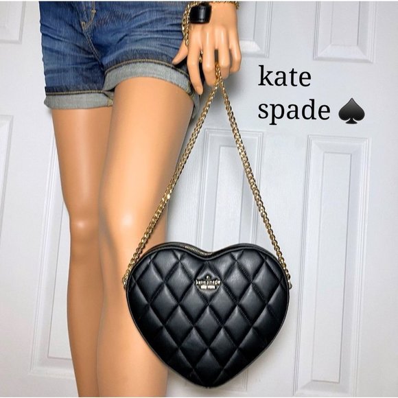 KATE SPADE Love Shack Quilted Leather Heart Crossbody Bag Black Purse NWT - Picture 4 of 11